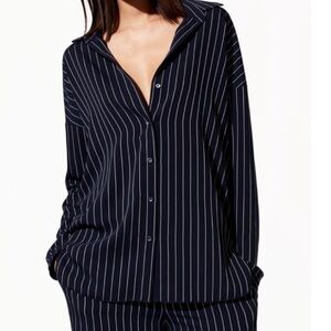 Aritzia Babaton Navy and White Striped Shirt
